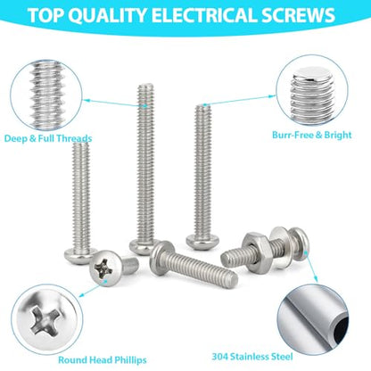 140 Pieces #10-24 Phillips Pan Head Machine Screws Nuts Washers Assortment Kit, Coarse Thread, Fully Machine Threaded, 304 Stainless Steel - size: #10-24