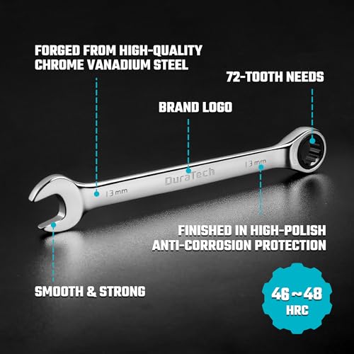 DURATECH 12-Piece Ratcheting Combination Wrench Set, Metric, 8-19mm