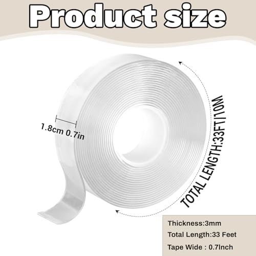 Qoqooice Nano Double Sided Tape Heavy Duty Mounting Tape 1.18" x 33 FT Resistente Clear Super Stick Tape with High Tack Strong Grip Picture Hanging Strips Adhesive Poster Carpet Tape - size: 1.18 Inch x 33 FT