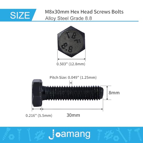 M8 x 30mm 15Pcs Hex Head Screws Bolts, M8 x 1.25 Bolt, 8.8 Grade Alloy Steel, Hexagon Head Screws, Black Oxide Finish, Metric Full Machine Thread - size: M8 x 30 mm(15PCS)