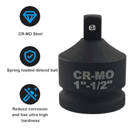 1" Female to 1/2" Male Impact Socket Adapter, Black Wrench Socket Adapter For Impact Driver - size: 1" to 1/2"