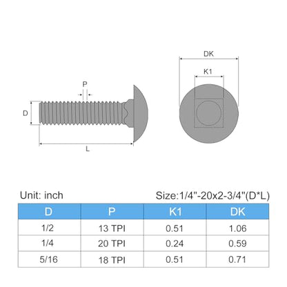 uxcell 1/4-20x2-3/4 Carriage Bolt, 10pcs Round Head Square Neck Screws, 304 Stainless Steel, Fully Threaded, Silver - size: 1/4-20x2-3/4"