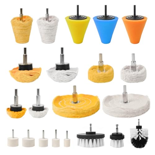 Unicaravan Aluminum Wheel Polishing Kit for Drill Buffing Wheel for Car Motorcycle Wheel Rim Manifold Polishing for Stainless Steel Chrome Wood Plastic Ceramic Glass Woods Machine Jewelry etc 21PCS - style: 21PCS
