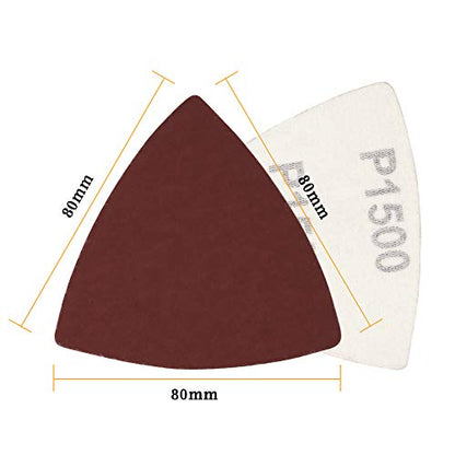 SPEEDWOX 30 Pcs Hook and Loop Triangle Sandpaper 1500 Grit 80mm 3-1/8 Inches for Oscillating Multi Tool Detail Sander Sanding Discs Triangle Sanding Pads - style: 1500 grit
