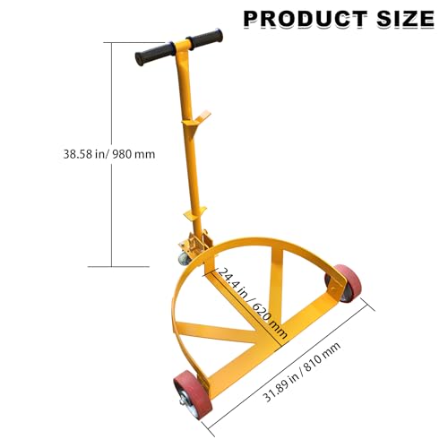 55 Gallon Drum Dolly Heavy Duty, 1200 lbs Capacity Barrel Cart with Adjustable Handle & Locking Caster, Low Profile Steel Drum Truck for Industrial, Warehouse, Workshop Use-Yellow