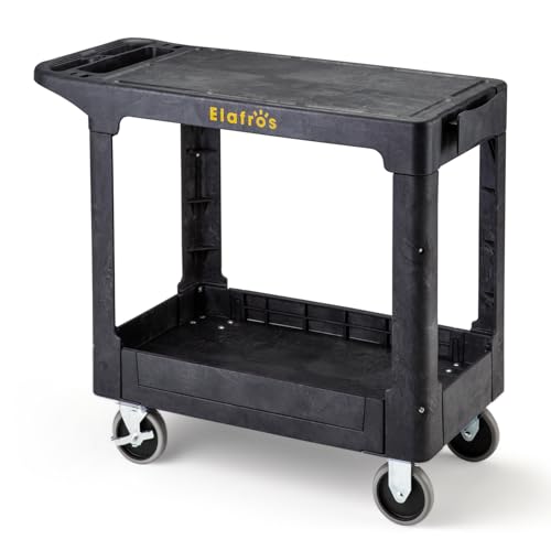 ELAFROS Heavy Duty Plastic Flat Top Utility Work Cart, 37 x 18.8 in, Black - color: Black, size: 2 fixed 2 swivel casters