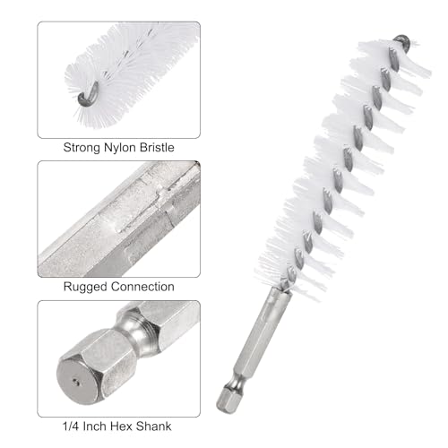 HARFINGTON 5Pcs Nylon Bore Brush 22mm Dia Cleaning Twisted Wire Brush Tube Pipe Cleaner with Handle 1/4 Inch Hex Shank for Tubes, Ports, Bearings - size: 22mm
