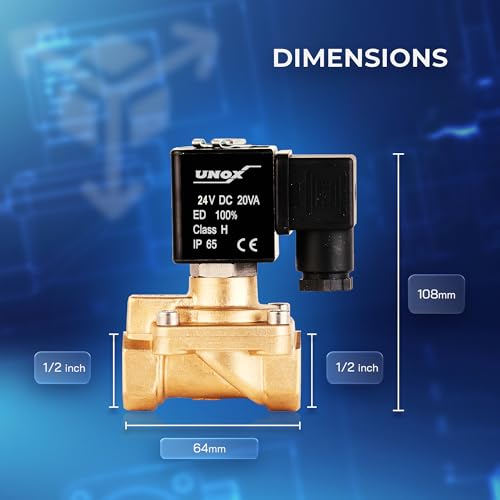 UNOX 1/2" NPT Solenoid Valve 24V DC, Brass Control Valve Normally Closed - 7-232 PSI Multi-Purpose Reliable Control Valve for Water, Air, and Gas - Solenoid Valves - size: 0.5 Inch, style: 24V DC