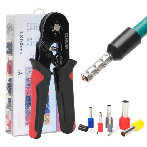 Ferrule Crimping Tool Kit,Wire Ferrule Kit Crimper Connectors,4 corners Self-adjustable AWG23-7 gauge1800PCS Ferrules Terminal,Crimpers Tools Pin Terminals Ratchet Pliers for Audio,Car,DIY