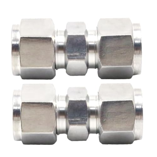 EATAKWARD 2 Pcs Stainless Steel Compression Tube Fittings, 3/8 Inch OD x 3/8 Inch OD Straight Union Connector with Double Ferrules for Connecting Tubes - size: 3/8 Inch OD x 3/8 Inch OD