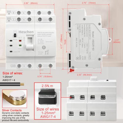 Heschen 63A Dual Power Automatic Transfer Switch 4P 110V DIN Rail ATS - size: 110V 4P