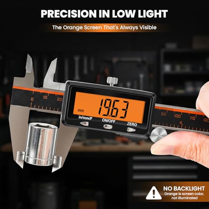 HARDELL Digital Caliper 12" USB-C Charging – Orange Display, Non-Backlit - size: 12 Inch