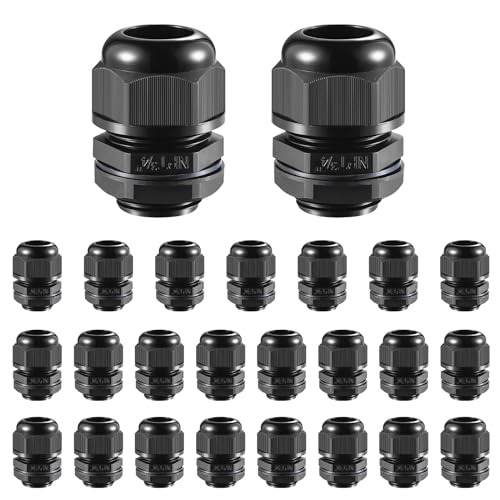 RTHIEAI 25 PCS 3/4"(12.5-18mm) NPT Nylon Cable Gland Joints with Gaskets, IP68 Adjustable Lock Nut Strain Relief Cord Grip Waterproof Cable Glands - UL Listed and RoHS Compliant - size: 3/4 Inch