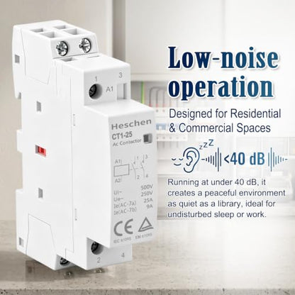 Heschen 25A 2 Pole Modular AC Contactor 2NO, 12V AC Coil - color: 12V AC Coil, size: 25 Amp