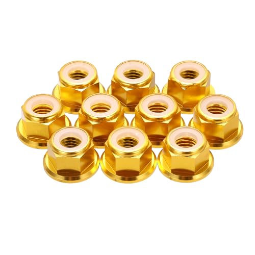 MECCANIXITY 10 Pcs M8 Aluminum Nylon Locking Nuts M8 x 1.25mm Gold Tone - color: Gold Tone, size: M8x1.25mm