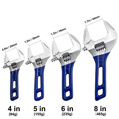 Large Opening Adjustable Wrench Spanner with Short Handle 4'' 5'' 6'' 8"(4''+5''+6''+8", blue) - size: 4"+5"+6"+8"