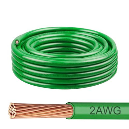 THHN Wire 2 Gauge 25 FT, 2 AWG Stranded OFC Copper Electrical Building Wire with Nylon Jacket PVC Insulation, Rated 600V for Residential, Industrial, CNC, Ground (2 Gauge, Green) - color: Green, size: 2AWG 25FT