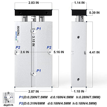 TAILONZ TN25-50 25mm x 50mm Double-Rod Cylinder - size: Bore:25mm Stroke:50MM