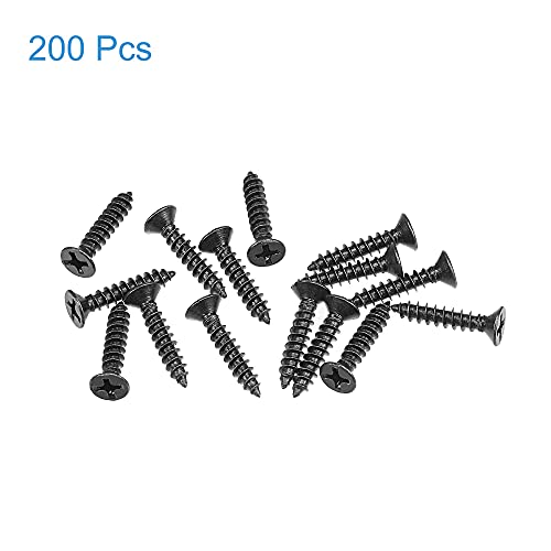 uxcell M3.5 x 18mm Wood Screws Phillips Flat Head Carbon Steel Self Tapping Screws Black 200pcs - size: M3.5 x 18mm