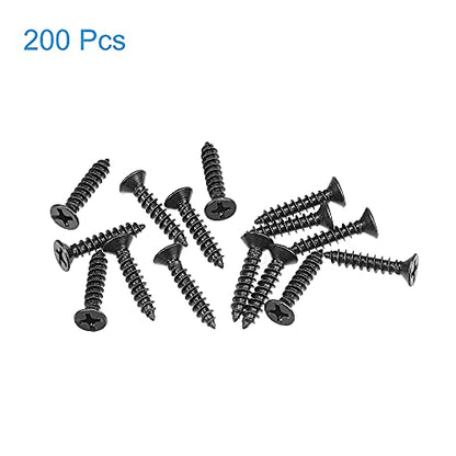 uxcell M3.5 x 18mm Wood Screws Phillips Flat Head Carbon Steel Self Tapping Screws Black 200pcs - size: M3.5 x 18mm
