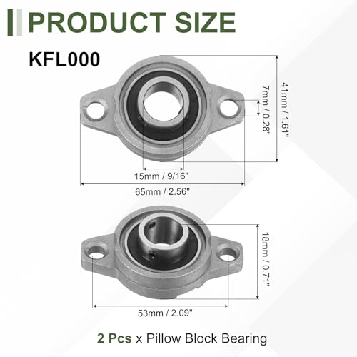 uxcell KFL002 Pillow Block Bearing 9/16" (15mm) Zinc Alloy Steel 2Pcs - size: KFL002 (9/16" Bore)