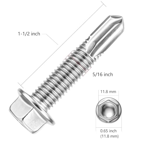 Wensilon 2lbs 5/16×1-1/2" Stainless Steel Self Drilling Screws, 60 PCS - color: Silver, size: 5/16×1-1/2"