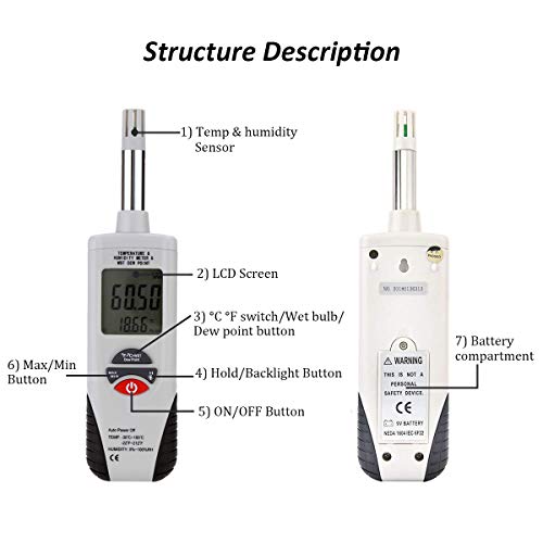 Mengshen Digital Psychrometer Handheld Temperature Humidity Meter Gauge