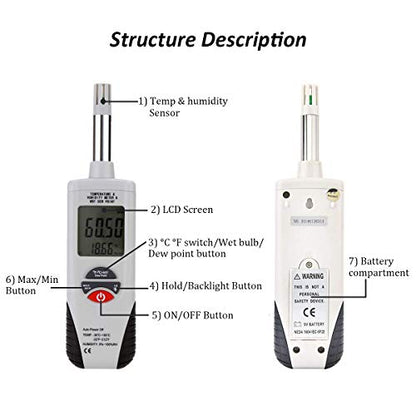Mengshen Digital Psychrometer Handheld Temperature Humidity Meter Gauge