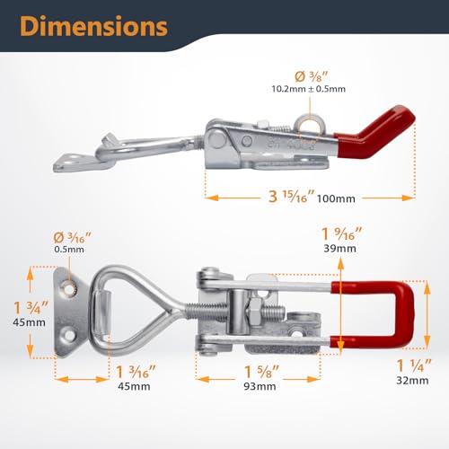 POWERTEC 4PK Heavy Duty Toggle Clamp Latch, 1320 lbs Holding Capacity, 4003 Adjustable Quick Release Pull Action Latch with Lock Hole for Smoker, CNC, Woodworking Jigs & Fixtures (20347-P4) - size: 4003, 4PK