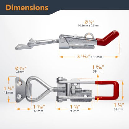 POWERTEC 4PK Heavy Duty Toggle Clamp Latch, 1320 lbs Holding Capacity, 4003 Adjustable Quick Release Pull Action Latch with Lock Hole for Smoker, CNC, Woodworking Jigs & Fixtures (20347-P4) - size: 4003, 4PK