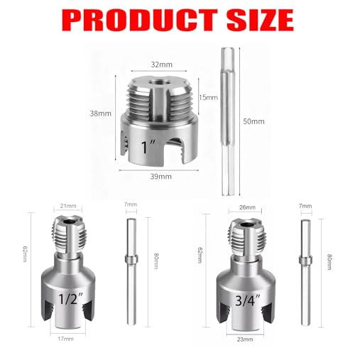 PVC Pipe Threader Kit, 3 Piece Set, 1/2", 3/4", 1" NPT, Internal and External Threading, Compatible with Electric Drill for PVC, PPR, MPP Pipes (1/2in+3/in+ 1in) - color: 1/2in+3/4in+1in