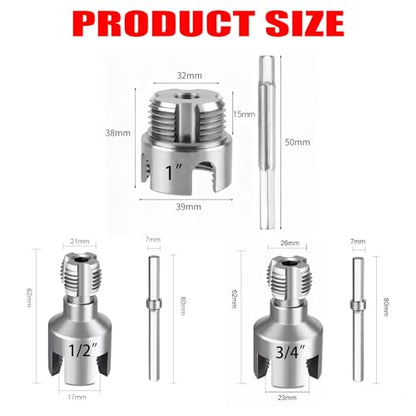 Pipe Threading Tool Kit, 1/2", 3/4", 1" Sizes,Internal & External Threader - color: 3 Pcs