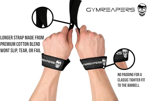 Gymreapers Lifting Wrist Straps for Weightlifting, Bodybuilding, Powerlifting, Strength Training, & Deadlifts - Padded Neoprene with 18" Cotton - color: Black/Black