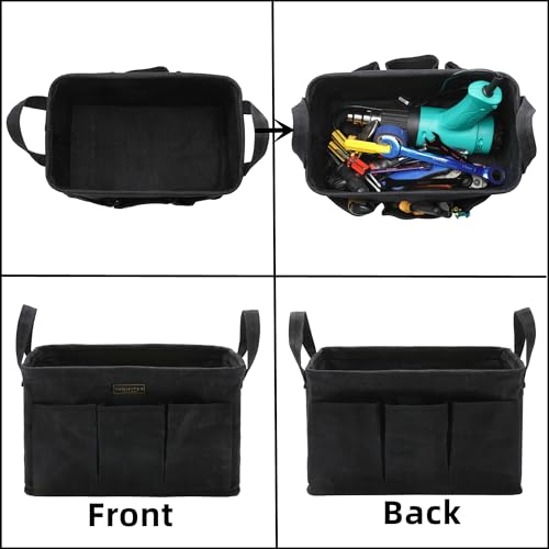 3-Pack Storage Tool Case Set, 13.8 x 7.8 x 7.8 Inches, Rectangular Waxed Canvas Fabric Collapsible Tool Bag with Handles for Tools,Wrench Set,Screwdrivers (Black) - color: Black