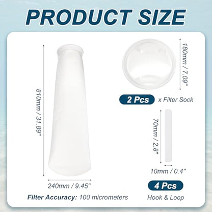 Aquarium Filter Bag Mesh (2Pc 100 Micron 7.1" Ring 31.9" Long) - size: 100 Micron - 31.9" Long 7.1" Ring