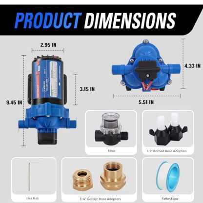 12V Sprayer Pump, 3.5GPM Chemical Resistant Diaphragm Pump - size: 3.5GPM-10AMPS