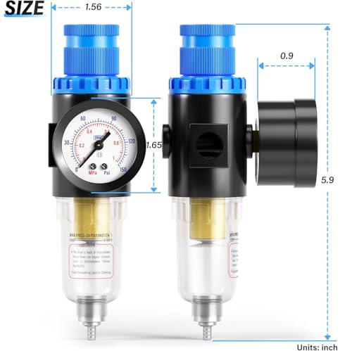 TAILONZ 1/4"NPT Pneumatic Pressure Regulator AFR2000 with Gauge,Blue - color: Blue, size: Regulation + Filtration