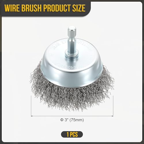 DTGN 3 Inch Wire Wheel Cup Brush for Drill, 1/4 Inch Hex Shank - size: 3 inch