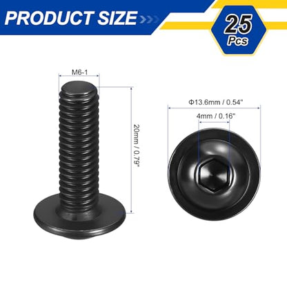 25pcs M6-1x20mm 304 SS Flanged Button Head Socket Cap Screws - size: M6-1x20