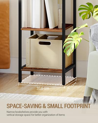 Hzuaneri Bookshelf Narrow Bookcase, Tall Storage Rack with Steel Frame - color: Rustic Brown, size: 11.8 × 13.2 × 71.9 inch