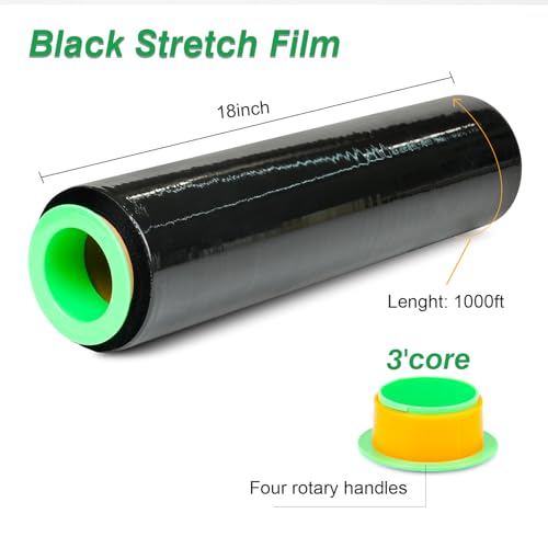 4 Pack Industrial Strength Black Stretch Wrap Film 18" x 1000 Ft 80 Gauge Thick with Plastic Handle, Durable Self-Adhering Heavy Duty Shrink Plastic Wraps for Pallets Moving & Packing - color: Black