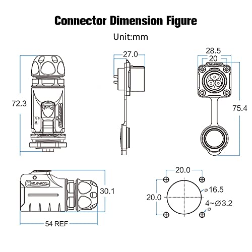 3 Pin IP67 Waterproof M16 Electrical Connector with Dust Cover 10A 400V - style: 3 Pin Connector+plug dust cover