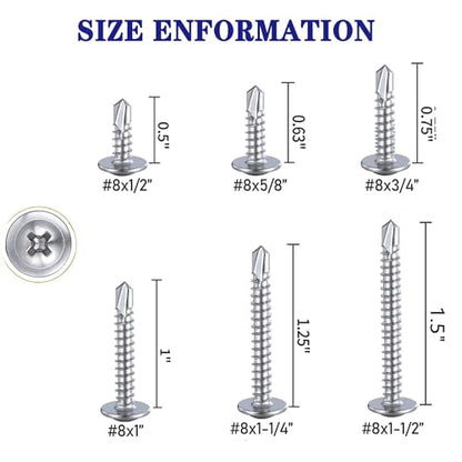 #8x5/8 Silvery Phillips Head 410 Stainless Self-Drilling Screws 100 pcs - color: SILVER, size: #8x5/8"