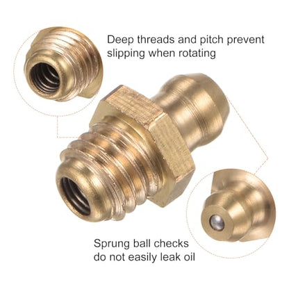 HARFINGTON 15pcs Brass Straight Grease Fitting M8x1.25mm Metric Thread Hydraulic Grease Nipple Accessories for Car - size: M8x1.25
