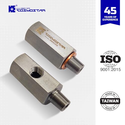 Cosmostar Stainless Steel 1/8" NPT Tee Oil Pressure Sensor Adapter – Heavy-Duty 304 SS Fitting for Oil Pressure Gauge, Turbo Supply Feed Line, & Pressure Switch - size: 1/8 NPT-1/8 NPT-1/8 NPT