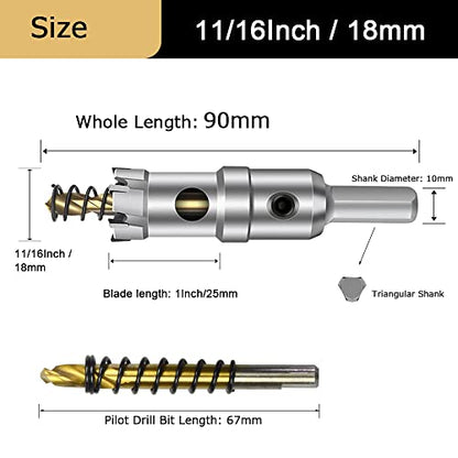 11/16'' Tungsten Carbide Tipped Hole Saw Drill Bit for Hard Metal Steel - size: 18mm | 11/16''