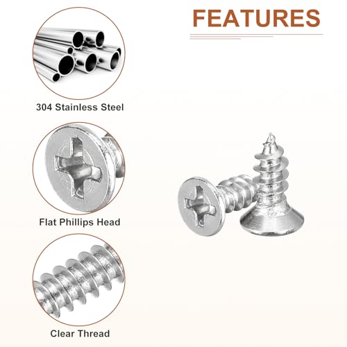 DTGN 100Pcs M4x10mm Flat Head Wood Screws, 304 Stainless Steel Phillips Self Tapping Screws - Good for Woodworking, Furniture - Silver - size: M4x10mm