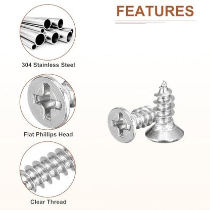 DTGN 100Pcs M4x10mm Flat Head Wood Screws, 304 Stainless Steel Phillips Self Tapping Screws - Good for Woodworking, Furniture - Silver - size: M4x10mm