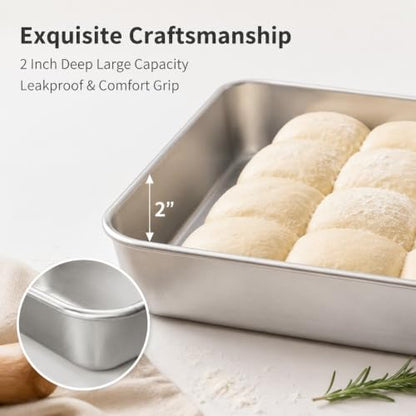 Herogo 12⅓ x 9¾ x 2 Inch Deep Stainless Steel Baking Pan Set of 4 - color: Silver, size: 12.4" x 9.6" x 2"