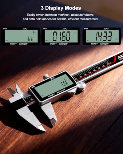 Digital Caliper, Rechargeable Digital Micrometer-IP54 Waterproof, Stainless Steel & Large LCD Screen Caliper Measuring Tool-Inch/Metric/Fraction,6" Calipers-Auto Off for Pros & DIYers - size: 6"-Micro-B